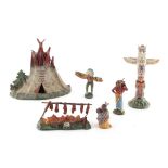 Property of a lady - an Elastolin Native American Red Indian teepee & totem pole set (6).
