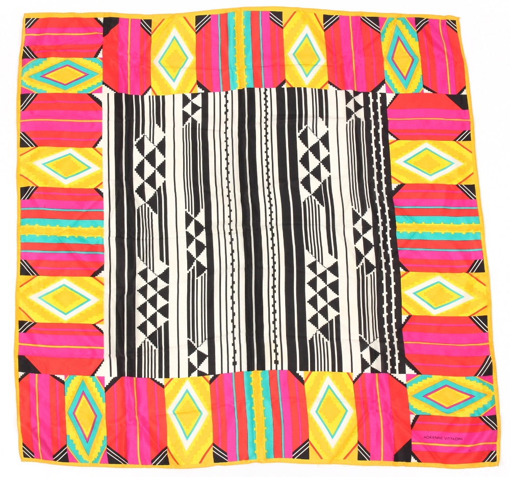 Property of a lady - an Adrienne Vittadini silk scarf with black & white Aztec inspired design, with