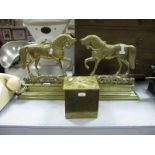 Pair of Brass Door Stops, each as a prancing horse, on stepped base, 28.5cm high, WBK stamped,