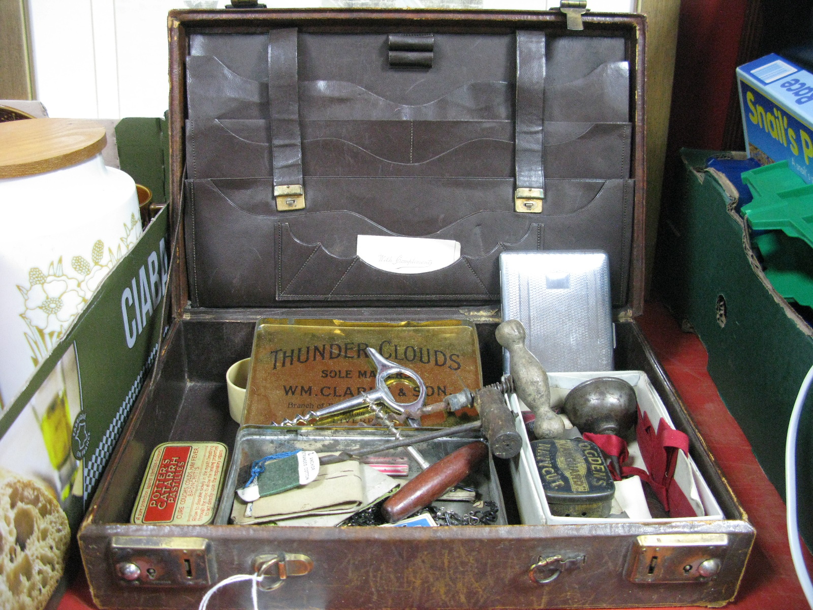 Leather Stationery Case, tins, corkscrews, etc.