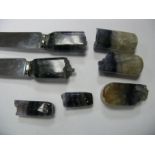 Blue John Pieces / Fragments, including two knives with Blue John handles (damages/incomplete).