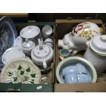 Winterling Tea Ware, Rumtopf Jar, Adams chamber pot, piggy bank, other ceramics:- Two Boxes