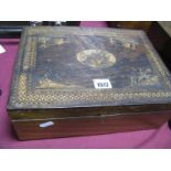 A Mid XIX Century Sewing Box, the marquetry inlaid lid with figural scenes and central castle in a