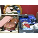 A Quantity of Sewing Thread, buttons etc, wooden bowls, mirror etc:- Two Boxes