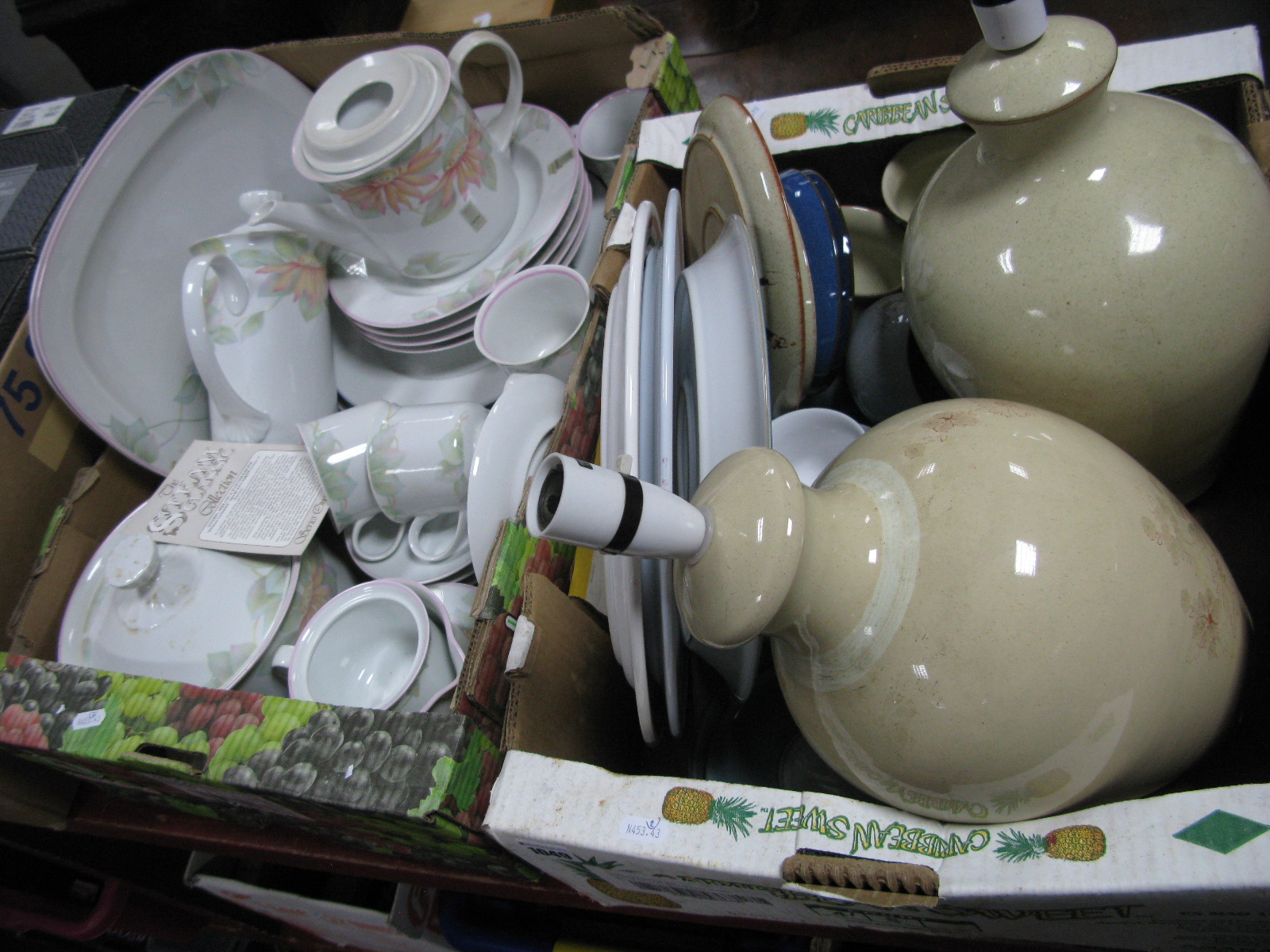 Denby 'Rhapsody' Dinnerware; plus other various Denby pottery and two pottery table lamps:- Two