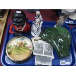 A XIX Century Style Novelty Money Box, early XX Century photographs on glass, green hardstone