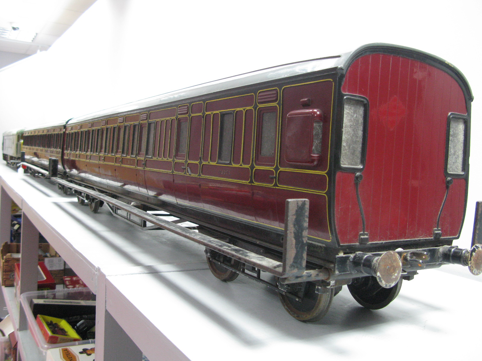 A Pair of Five Inch Gauge "Ride on" Coaches by Aristocraft, L.M.S maroon livery, composite No. 10027