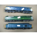 Three Hornby 'OO' Gauge Diesel Locomotives, class 37 BR blue R/no 37130, D1520 BR green, plus