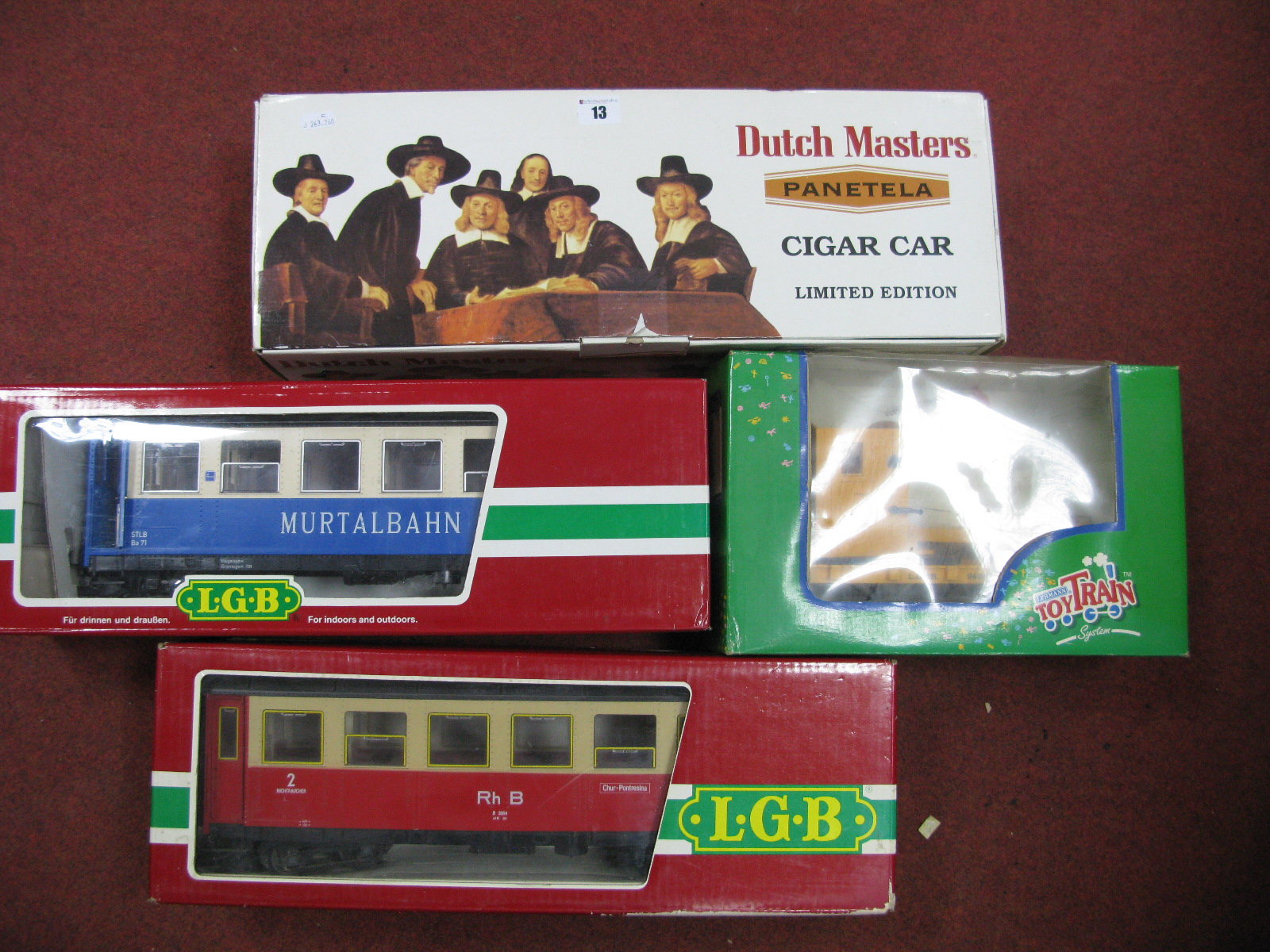Four Items of LGB G Scale Continental Outline Rolling Stock, Ref. 43715 Ltd Edition 'Cigar Car',