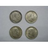 British Shillings Edward VII, 1902, 1903, 1906, 1910, all in good fine condition, hair line visible,