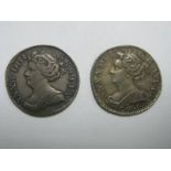 Queen Anne Sixpence 1703 Vigo, in good fine condition, 1711 in near fine condition, both with a