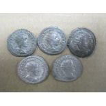 Roman Antoniniani x 5 Gordian III 238-244, various reverses, two high silver contact, old collection