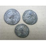 Three Roman Antoniniani Base Medal, all of Probus Emperor on horseback, six columned temple stack of