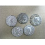 Roman Antoniniani x 5 Gordian III 238-244AD, various reverses, noted high silver content on 3 of the