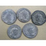 Roman Antoniniani x 5 Philip I 224-249, various reverse 4 standards.