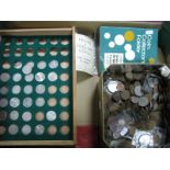 A Quantity of Predominantly G.B. Pre-Decimal Base Metal Coins, two wooden coin collector boxes