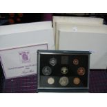 Six Royal Mint United Kingdom 'Blue Case', Proof Coin Sets, 1983 - 1988, nearly always accompanied