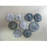 Eight Roman Silver Denarii, plus Antoninianus of Caracalla, noted along with contemporary forgery of