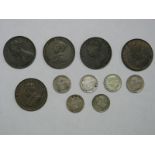 Hong Kong Silver Five Cents, 1872 (NF), 1900 (NF), 1889 (NF), 1891 (NF), 1885 (NF), 1890.