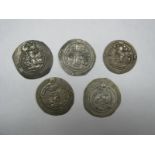 Five Silver Drachms Sasanian Kings of Persia, middle period, various Kings in fine condition.