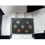 Six Royal Mint United Kingdom 'Blue Case' Proof Coin Sets, 1990, 1991, 1993, 1995, 1998, 1999,