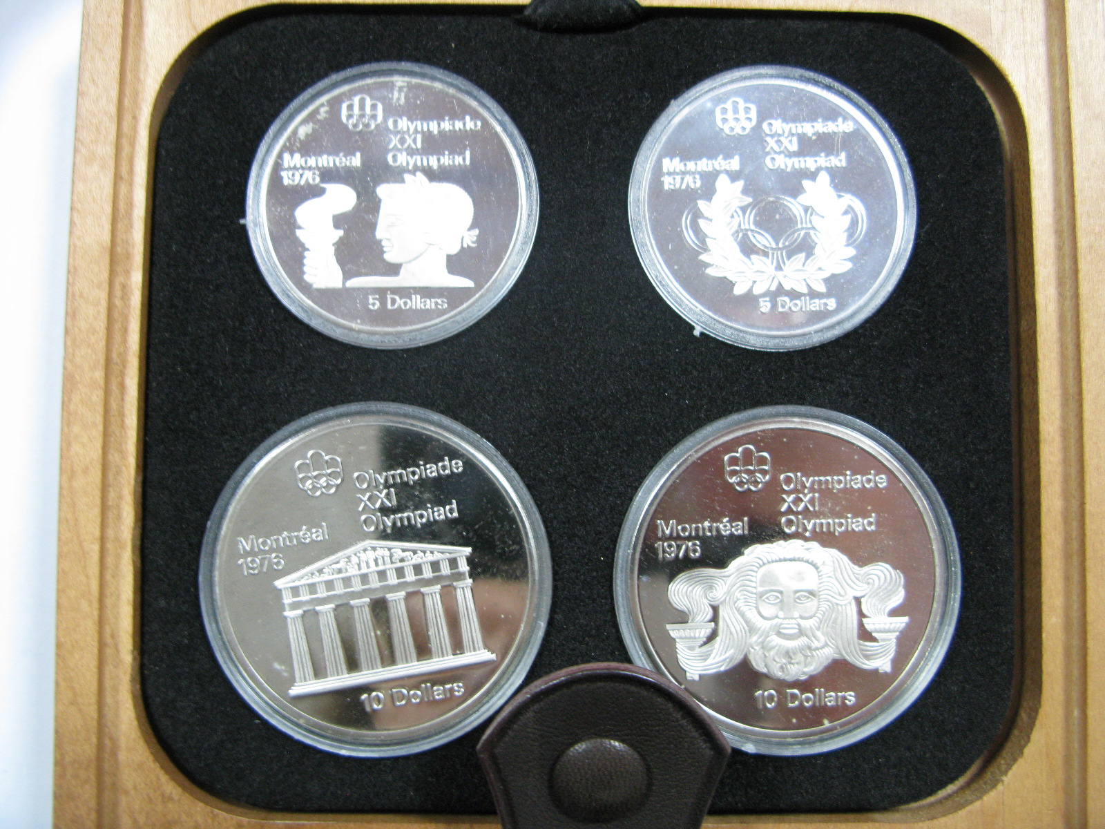 Olympic Games Proof Silver Coin Set, Montreal 1976, 10 Dollars (2), 5 Dollars (2) presented in a