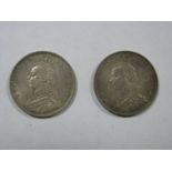 Victoria Half Crowns 1891, 1887, both in near very fine condition, nice old toned cabinet.