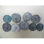 Nine Roman Antoniniani III Century, Postumus, Tacitus, Aurelian, Valerian, Salonina, Temple noted