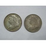 Victoria Halfcrowns 1894, 1900, both very fine old collection toned,