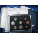 Six Royal Mint United Kingdom Proof Coin Sets, 1983 - 1988, all blue boxes, accompanied by