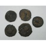 Five Byzantine Follis:- Justinian year 30 Antioch mint, Constantinople Tibarius mint Cyzicus