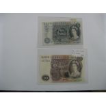 Two Bank of England Banknotes, ten pounds banknote, Page (Chief Cashier) B66 716285, five pounds