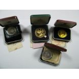 Four Cased Silver Crown Sized Coins/Medallions, including Garrard Wimbledon 1877 - 1977 Centenary