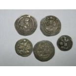 Five Silver Drachm Sasanian Kings of Persia, early period various rulers noted including Shapuri, in