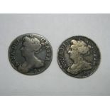 Queen Anne Sixpence X 2, in fair condition 1708 E mint mark, old collection tone.