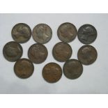 British Victorian Farthings, 1850, 1847, 1840, 1845, 1857, 1845, 1853, 1839, 1854, 1858, 1848, all