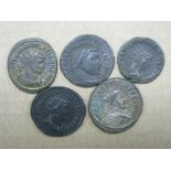 Five Roman IV Century Antoniniani, Diocletian, Maximianus Hercules Stg, various legends high grade