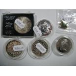 Five Encapsulated Coins, including United States Silver Eagle, 1993 one dollar, three G.B. silver