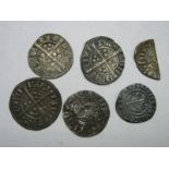 Henry III Silver Short Cross Penny; Henry III long cross penny, Edward I silver penny x 3, London