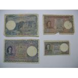 Four Government of Ceylon Banknotes; ten Rupees, 7th May 1946, J41 491586, five Rupees,19th