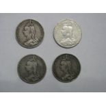 Four Queen Victoria 1890 Silver Crowns, all from circulation.