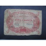 Banque De La Martinique Cinq Francs, Cabasson 293, L.199, red and white, value at centre and at each