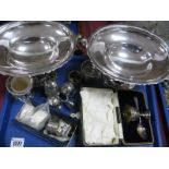 A Pair of JS&S Plated Pedestal Dishes, each of oval form on oval base, with ring loop handles, a