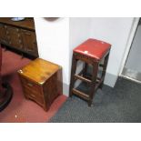 A Yew Wood Military Style Bedside Chest; together with a pine bar stool. (2)