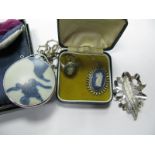 A Ceramic Panel Circular Pendant, Wedgwood Jasperware pendant and dress ring, etc