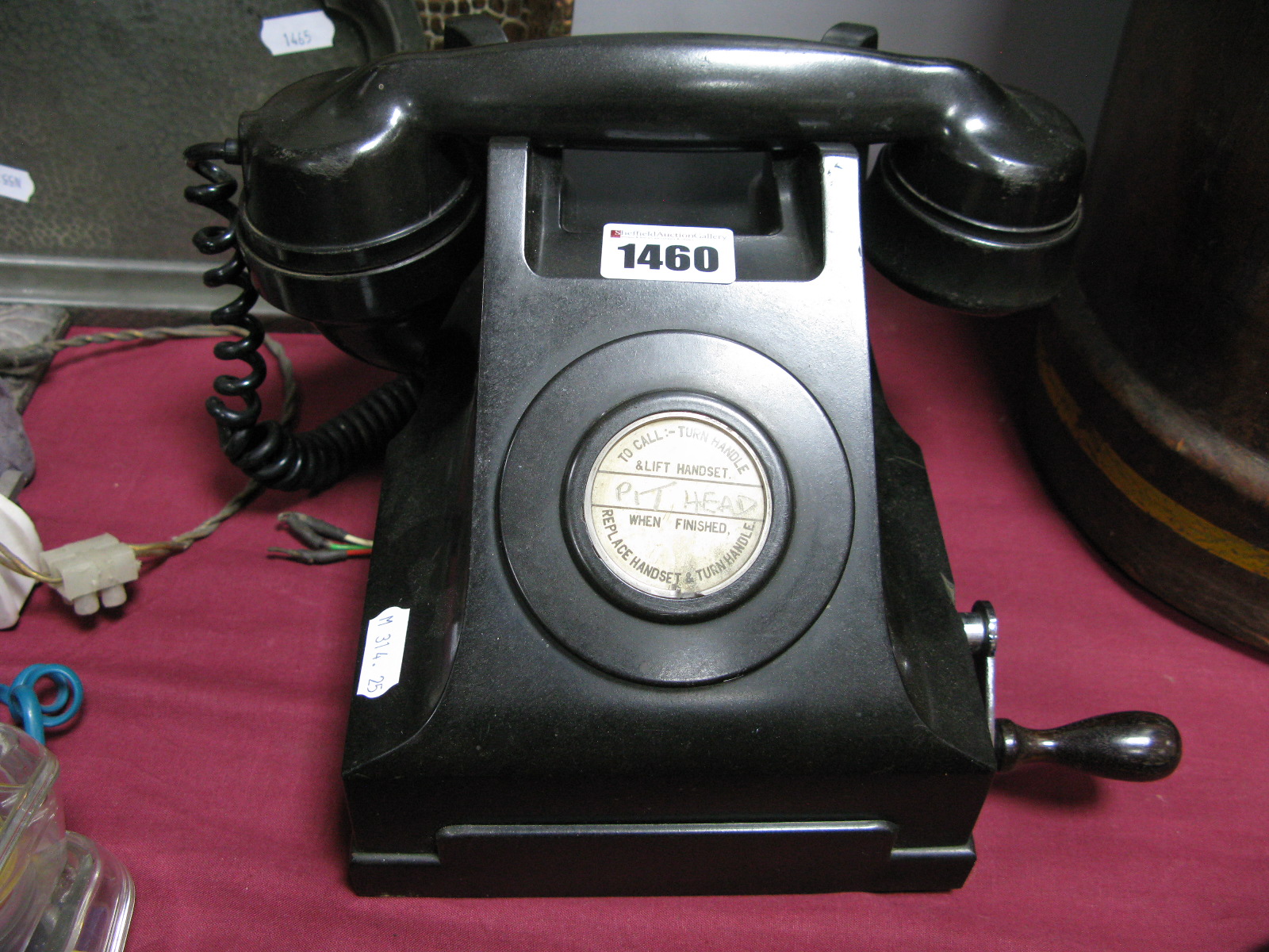 A c.1950's Black Bakelite Ericson Mining Table Telephone, with label marked "Pit Head".