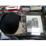 J. Smith & Son 'The Record Make' Bowler Hat; two coaching prints, seven Sheffield knives, teapot.