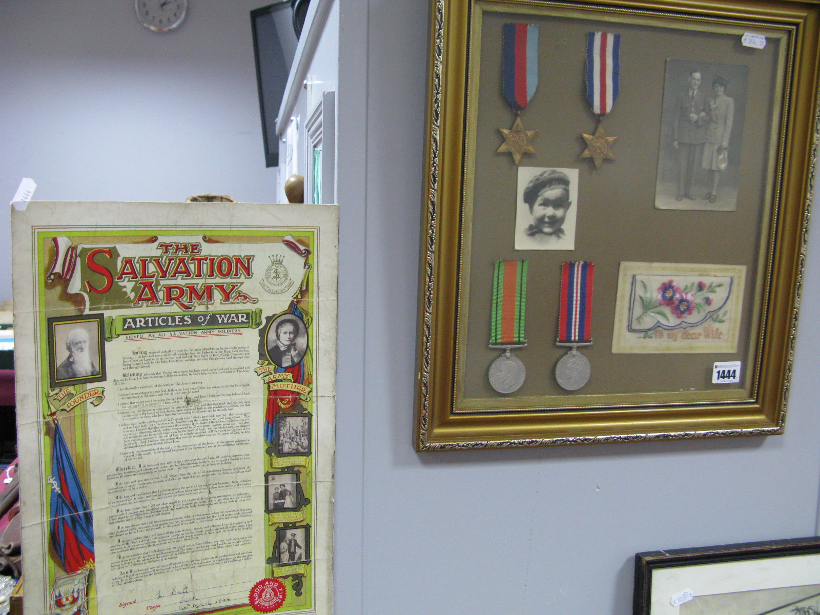 A WWII Framed Sentimental Display of Four Medals, including 1939/45 Star, France-Germany Star,