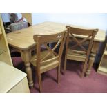 Pine Corner Table, on five turned legs, two chairs.