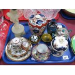 Imari Tea Canister, cloisonné vase, Oriental wares, alabaster lamp, flask, etc:- One Tray